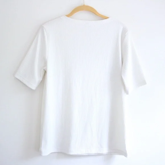 Uniqlo White Ribbed Half Sleeve Tee Shirt - Picture 4 of 6